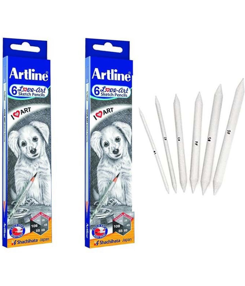     			Artline Love -Art 6 Sketch Pencils - Pack Of 02 (12 Pencils) + Blending/Smudging Stumps Set Of 6 (Size 1 To 6) Pencil (Black)