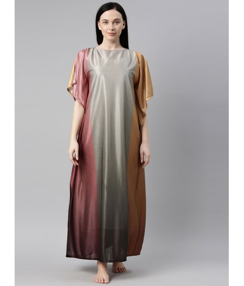     			BAILEY SELLS - Grey Satin Women's Nightwear Kaftan Night Dress ( Pack of 1 )