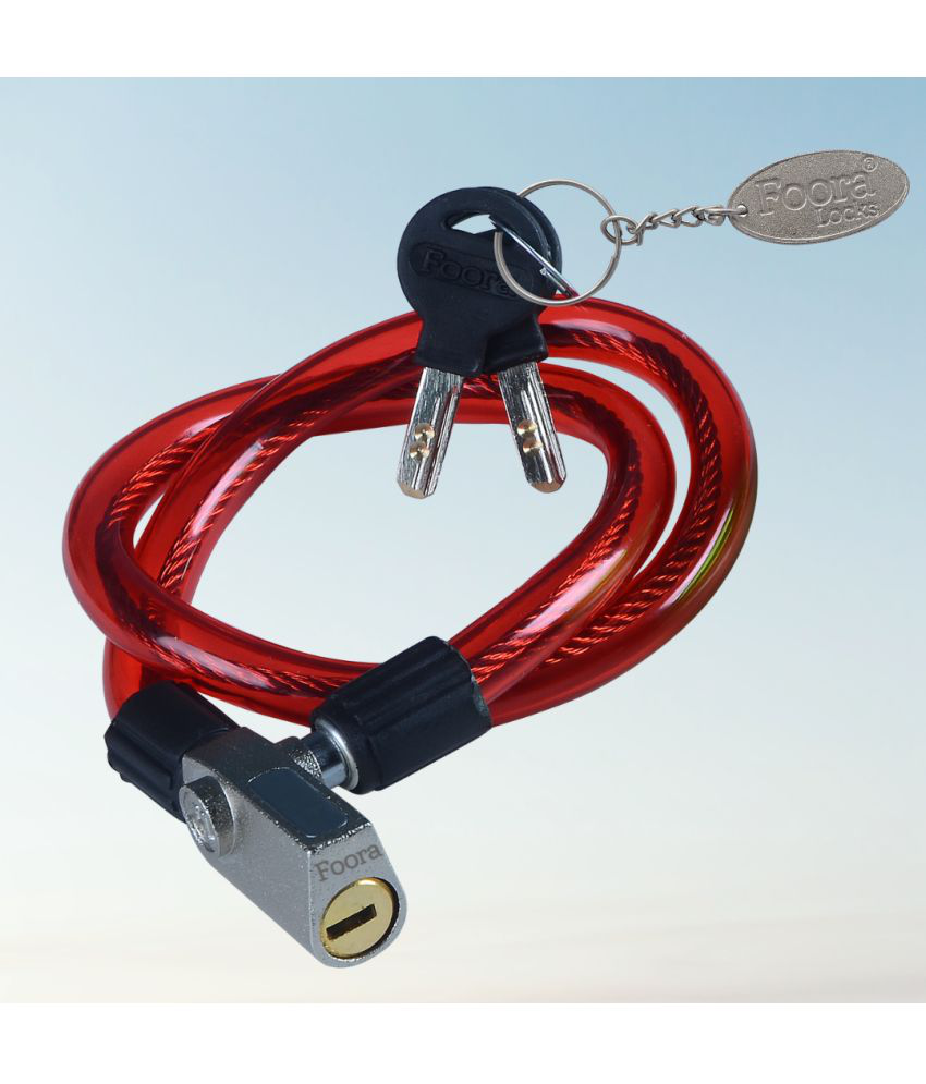     			Foora Multipurpose Steel Cable Lock CL-01 Zinc Lock for Cycles, Bikes, Gate, Helmets and Scooters with 2 Ultra Brass Molded Keys (22 inch Approx.) Free Key Chain (Red)