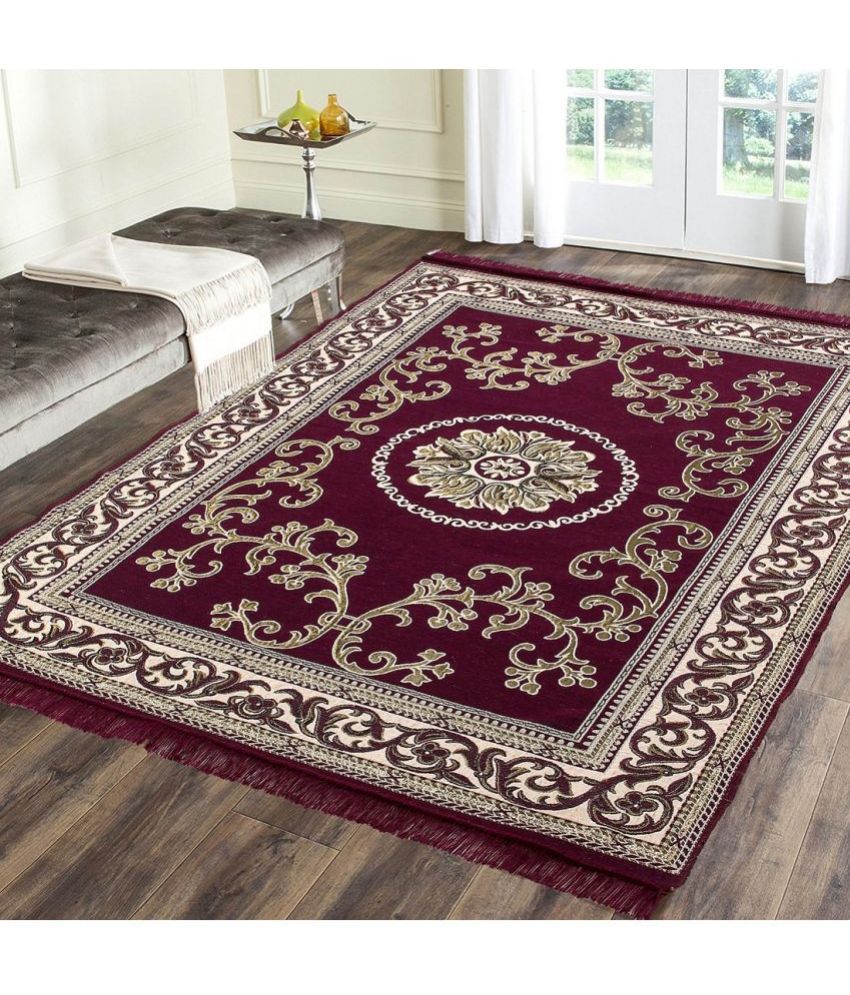     			HOMETALES Maroon Poly Cotton Dhurrie Carpet Contemporary 4x6 Ft