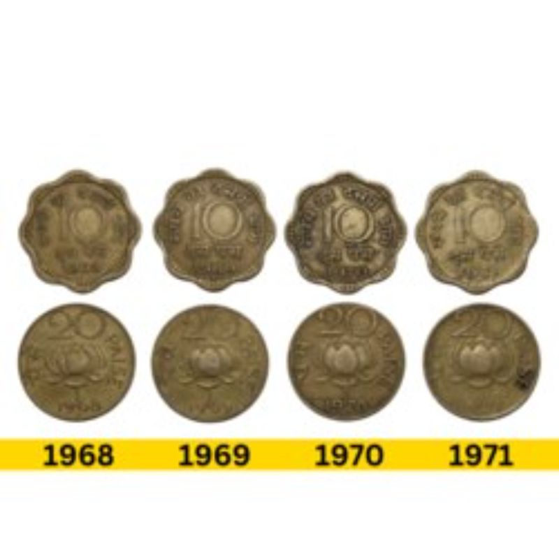     			Numiscart - 10 & 20 Paise 1968 to 1971 Years Republic India Collectible Rare 8 Coins Set Numismatic Coins