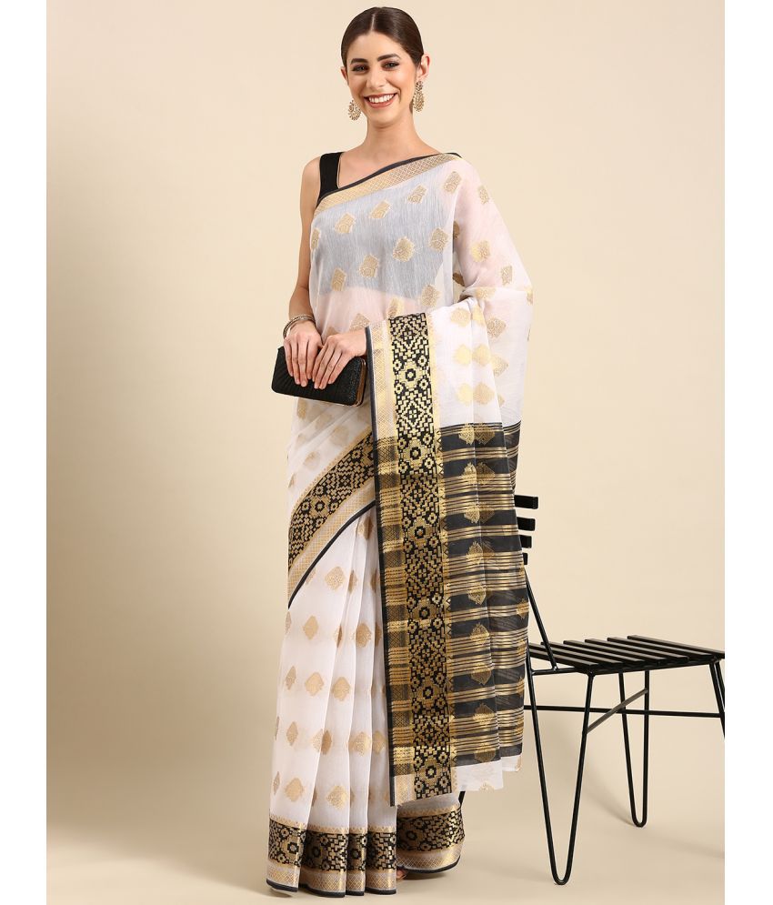     			SHANVIKA - White Chanderi Saree With Blouse Piece ( Pack of 1 )
