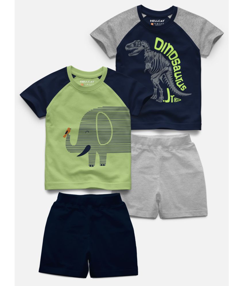     			HELLCAT - Navy Cotton Blend Baby Boy T-Shirt & Shorts ( Pack of 2 )