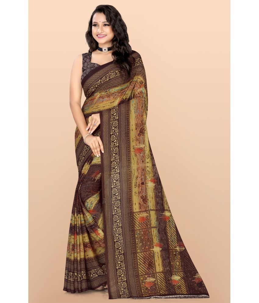     			LEELAVATI - Brown Georgette Saree With Blouse Piece ( Pack of 1 )