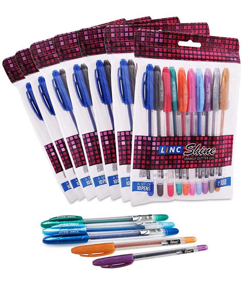     			Linc Shine Sparkle Glitter Gel Pen (0.5 mm, Multi Color, Pack of 100)