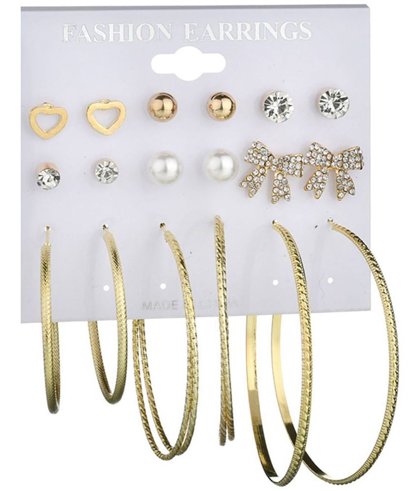     			Scintillare by Sukkhi - Gold Stud Earrings ( Pack of 9 )