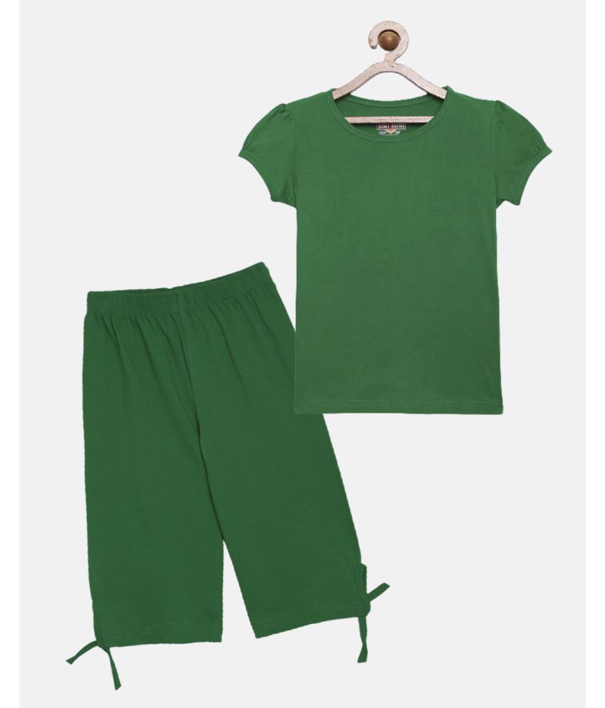     			Sini Mini - Green Cotton Girls Shirt With Capris ( Pack of 2 )