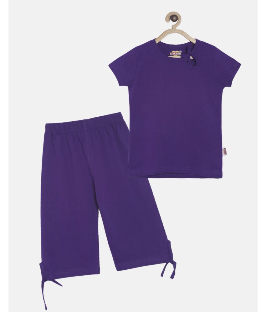     			Sini Mini - Purple Cotton Girls Shirt With Capris ( Pack of 2 )