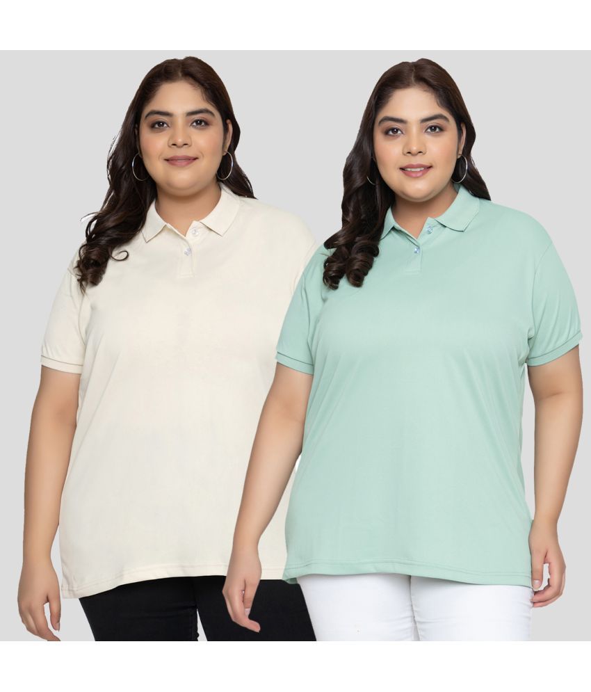     			YHA - Sea Green Cotton Blend Regular Fit Women's T-Shirt ( Pack of 2 )