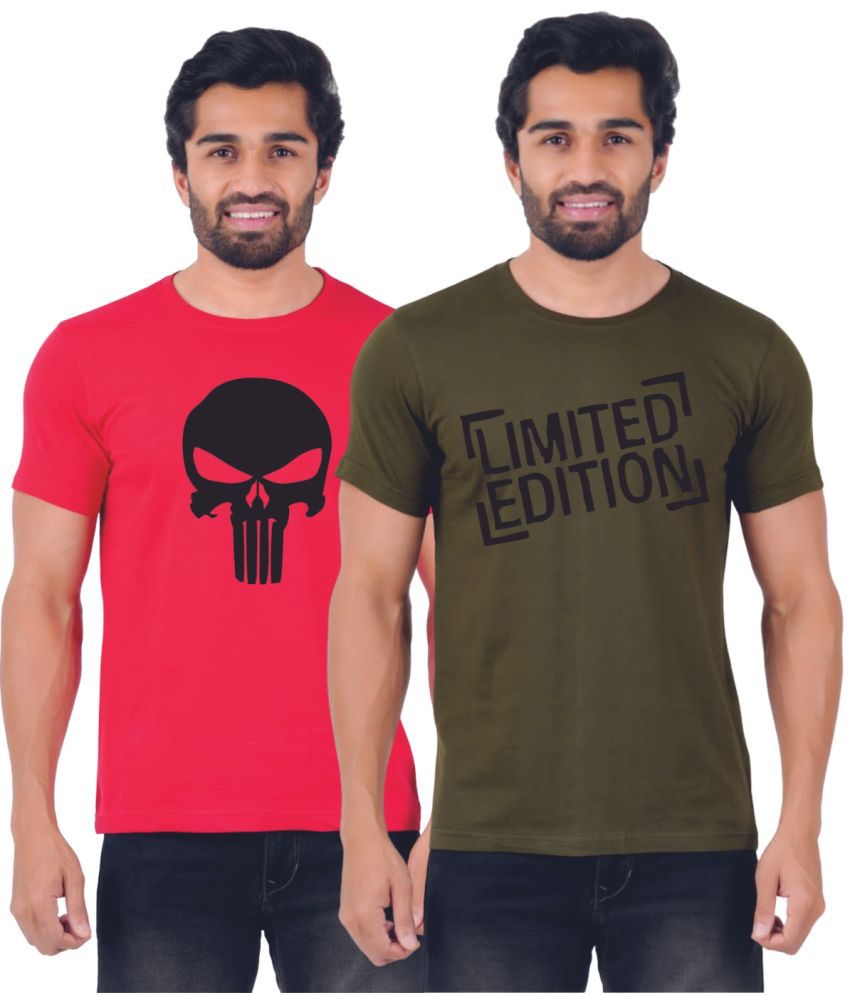     			ferocious - Red Cotton Regular Fit Men's T-Shirt ( Pack of 2 )