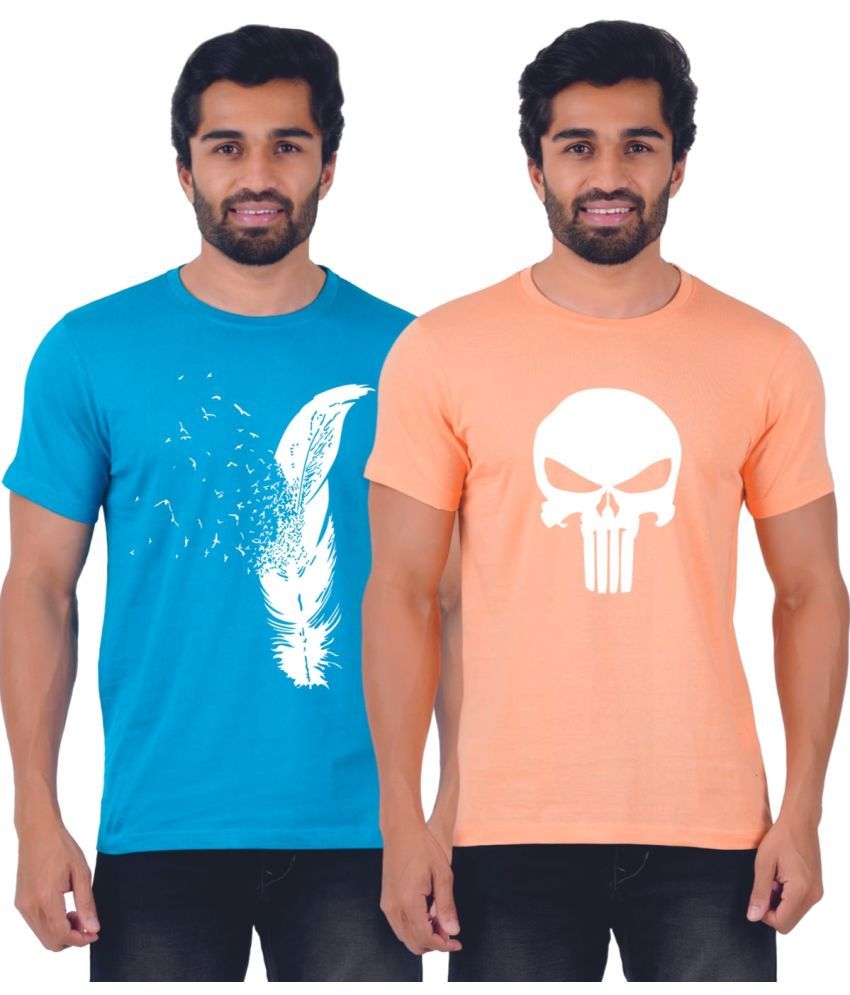     			ferocious - Teal Blue Cotton Regular Fit Men's T-Shirt ( Pack of 2 )