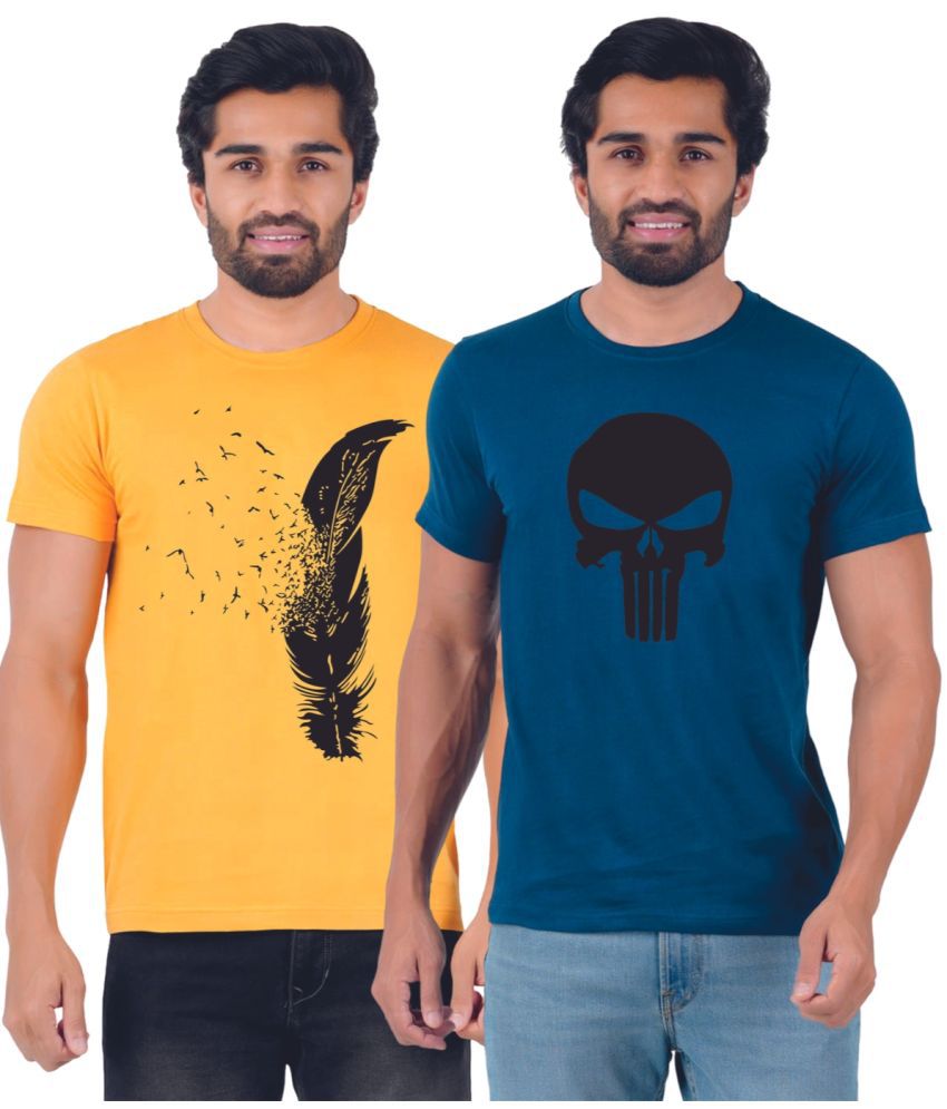     			ferocious - Yellow Cotton Regular Fit Men's T-Shirt ( Pack of 2 )