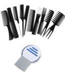 Lenon Professional 10 Pcs black comb with 1 Lice comb Pack of 11