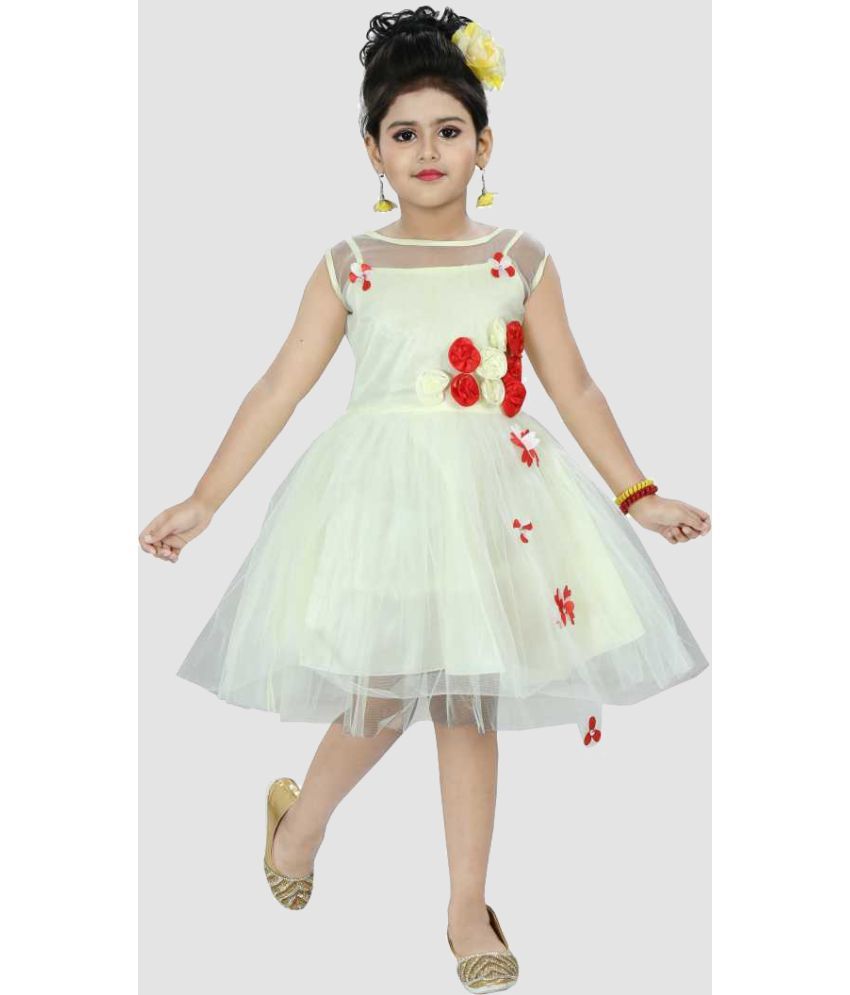     			9stiches - Cream Net Girls Frock ( Pack of 1 )