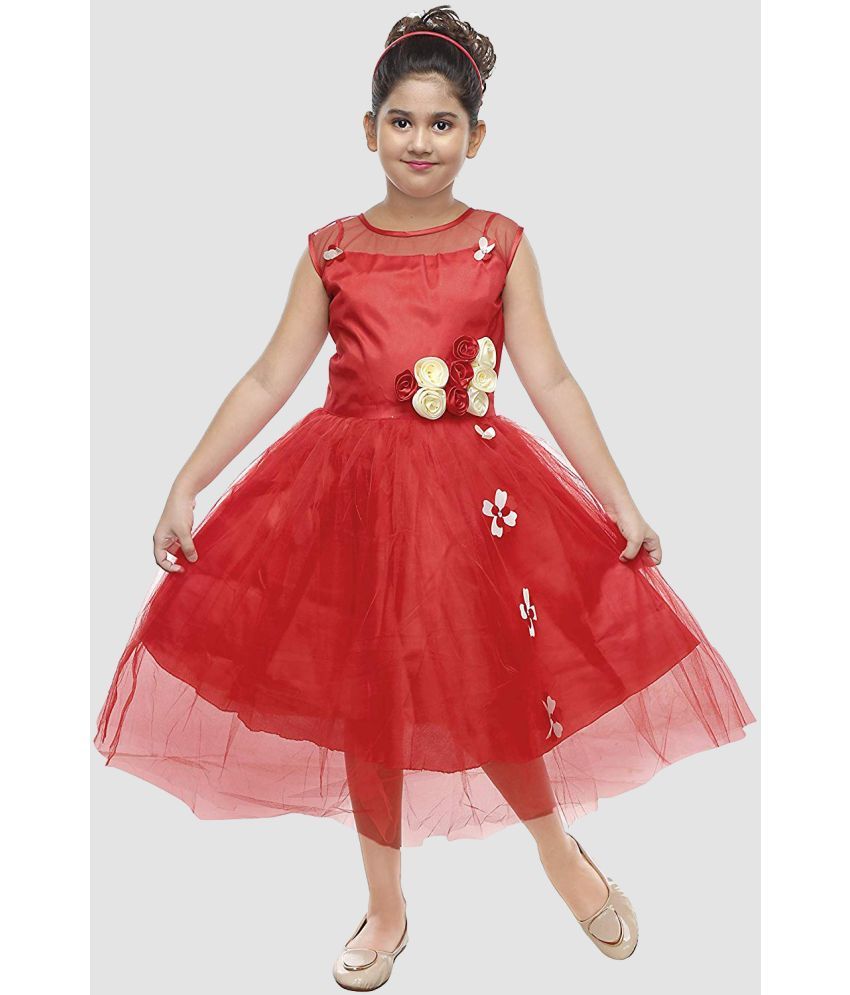     			9stiches - Red Net Girls Frock ( Pack of 1 )