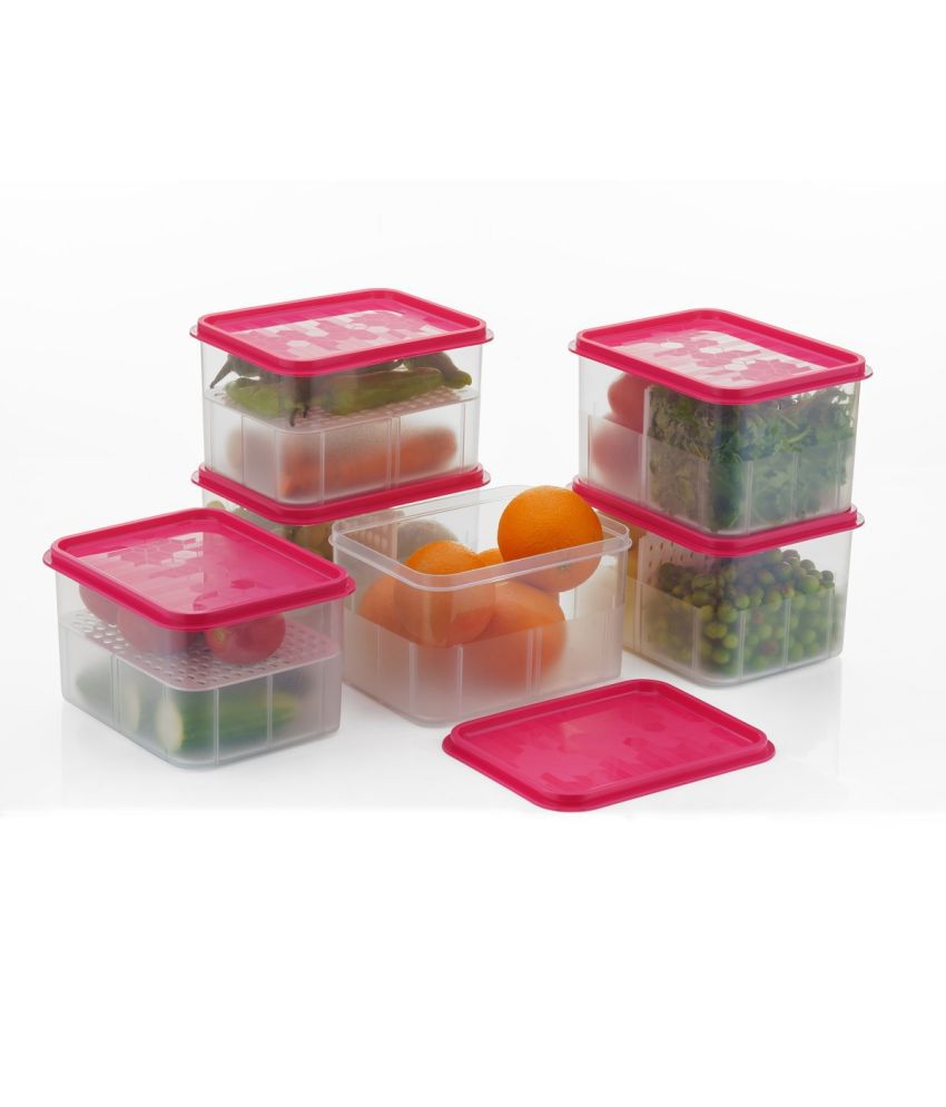     			Analog kitchenware - Fruit/Food/Vegetable Plastic Pink Utility Container ( Set of 6 )