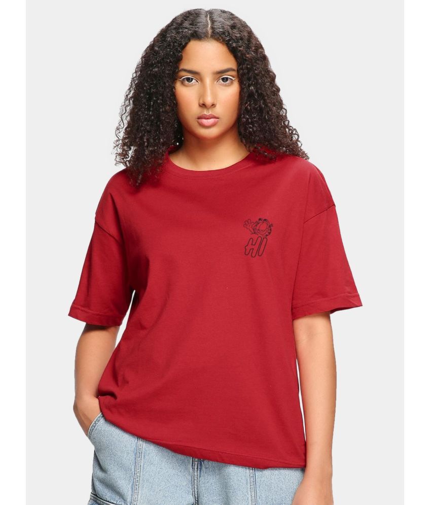     			Bewakoof - Red Cotton Loose Fit Women's T-Shirt ( Pack of 1 )