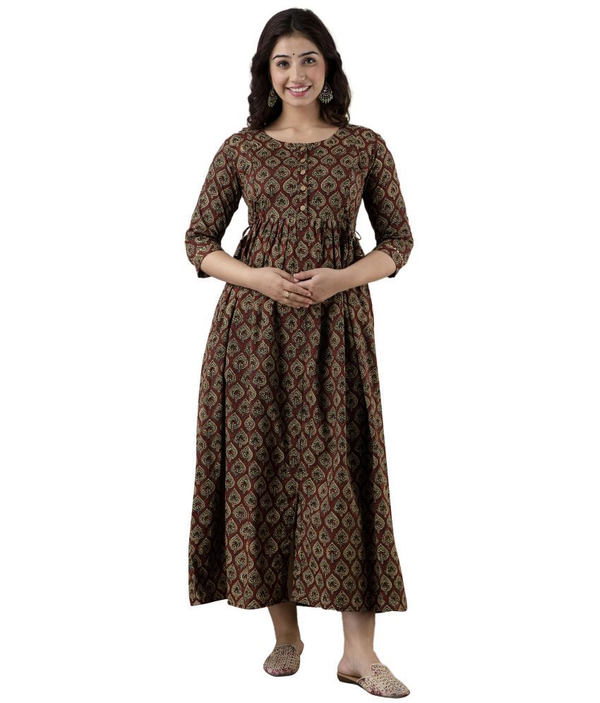     			HB CREATION1413 Brown Cotton Maternity Kurta