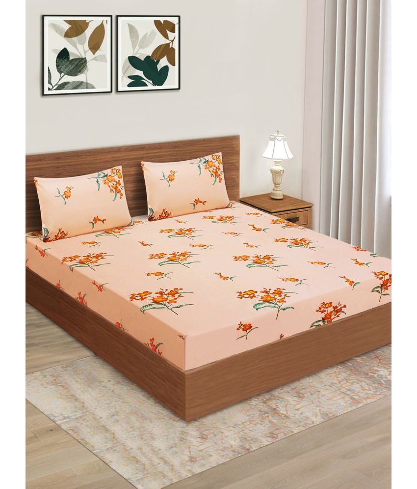     			Home Candy Microfiber Floral Double Bedsheet with 2 Pillow Covers - Peach