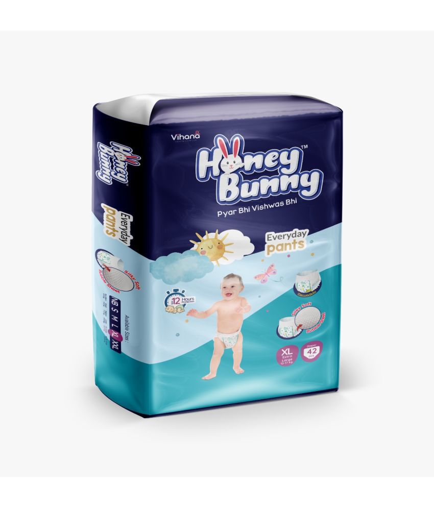     			Honey Bunny Pants Diapers XL - 42 pcs with Wetness Indicator, Silky Soft - Bubble sheet (12-17-kgs)