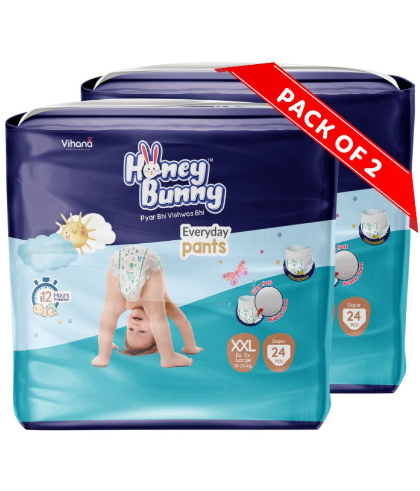     			Honey Bunny Pants Diapers XXL-48pcs (Pack of 2) Wetness Indicator,Silky Soft-Bubble sheet (12-25kgs)