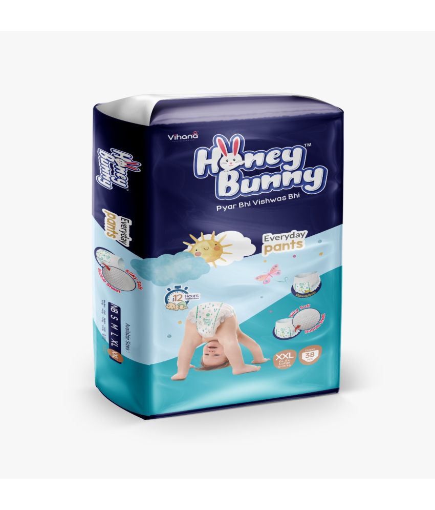     			Honey Bunny Pants Diapers XXL - 38 pcs with Wetness Indicator, Silky Soft - Bubble sheet (12-25 kgs)
