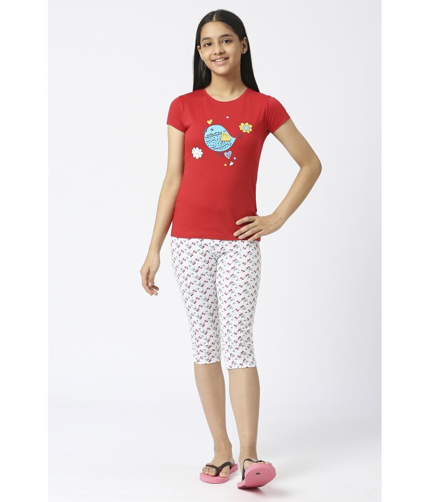     			Sini Mini - Red Cotton Girls Top With Capris ( Pack of 1 )