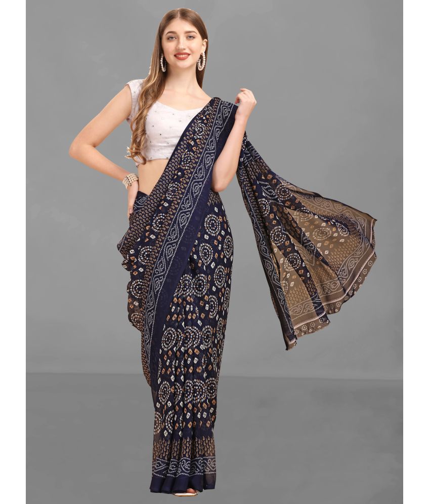     			Vichitro - Navy Blue Georgette Saree With Blouse Piece ( Pack of 1 )