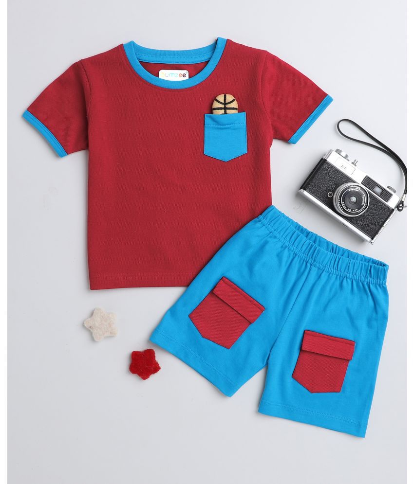     			BUMZEE - Red & Blue Cotton Baby Boy T-Shirt & Shorts ( Pack of 1 )