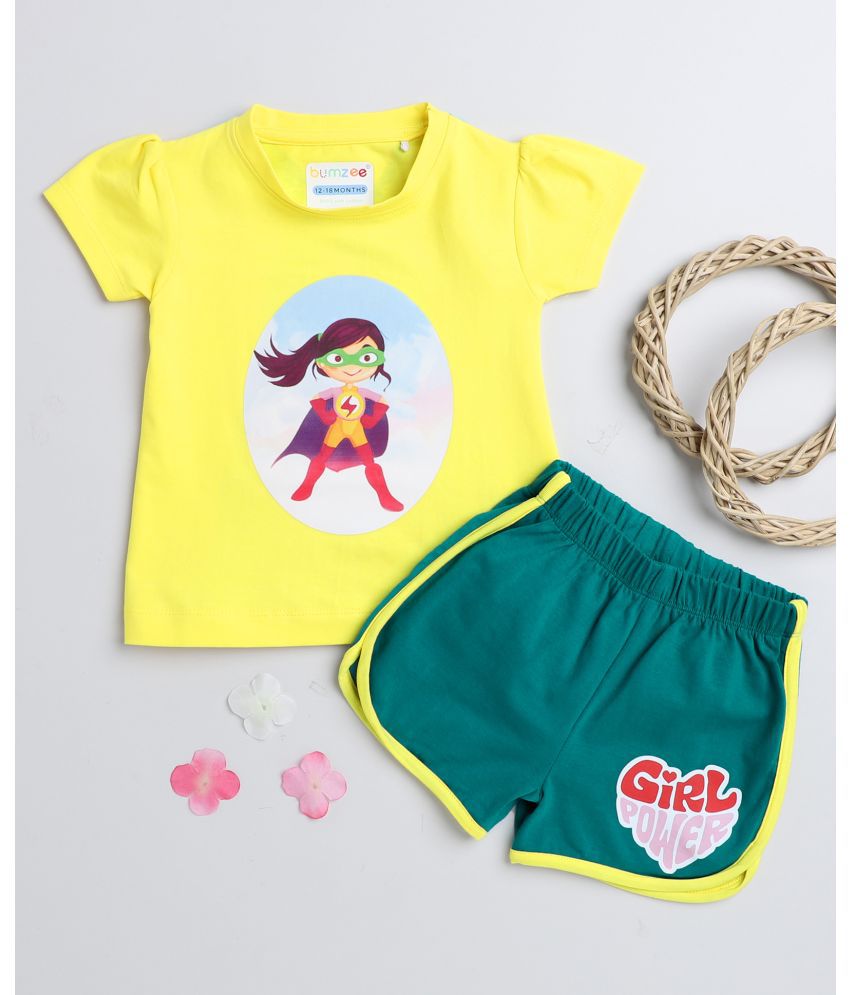     			BUMZEE - Yellow & Green Cotton Baby Girl Top & Shorts ( Pack of 1 )