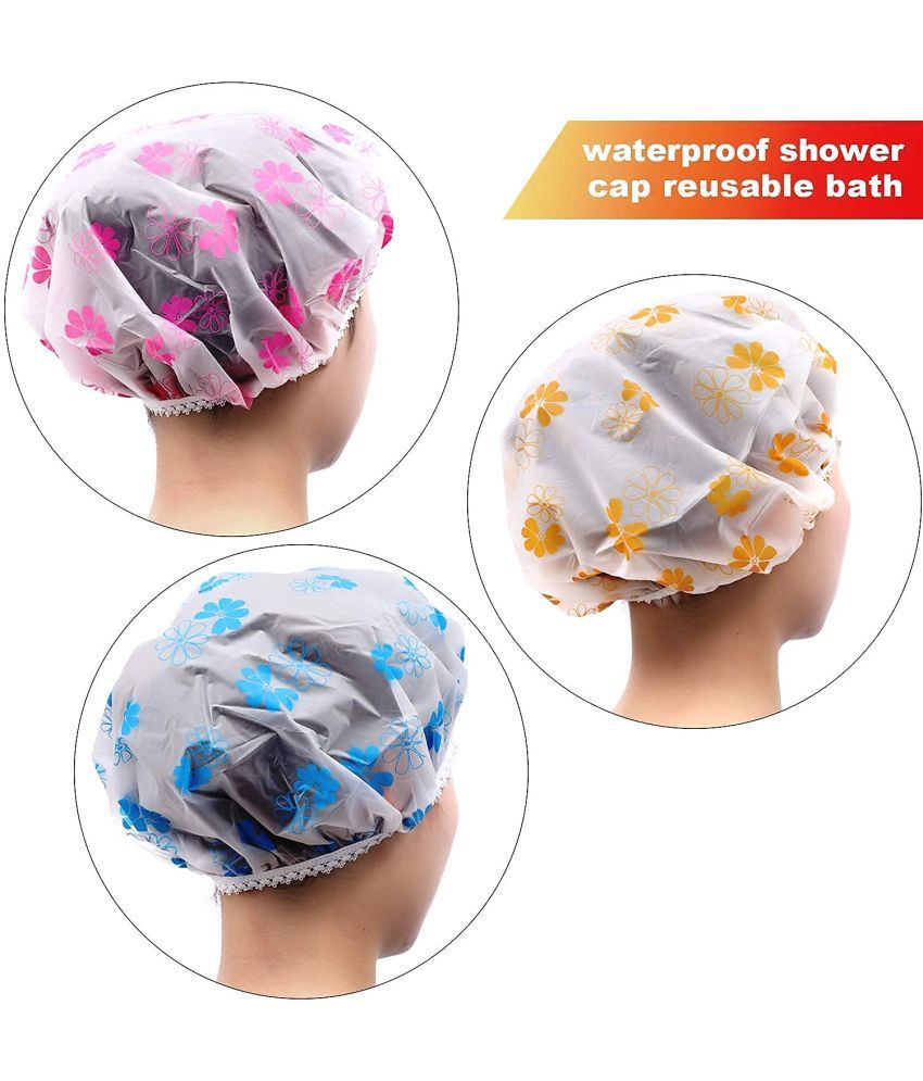     			CELIBATE Free Size 3 Shower Cap Multicolored and Multi-design Pack of 3