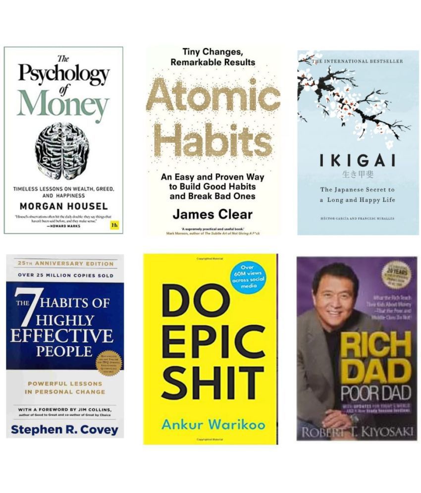     			( Combo Of 6 Pack ) Psychology of money+ Atomic habit + Ikigai+ 7 Habits +Do epic shit + Rich dad Paperback English Books