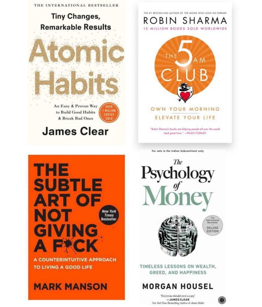     			( Combo of 4 books ) The Psychology of Money & The 5 AM Club & Atomic Habits & THE SUBTLE ART OF GIVING A F*CK - paperback