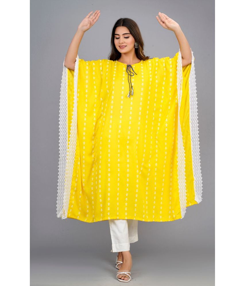     			Heavenly Attire - Yellow Cotton Women's Kaftan Kurti ( Pack of 1 )