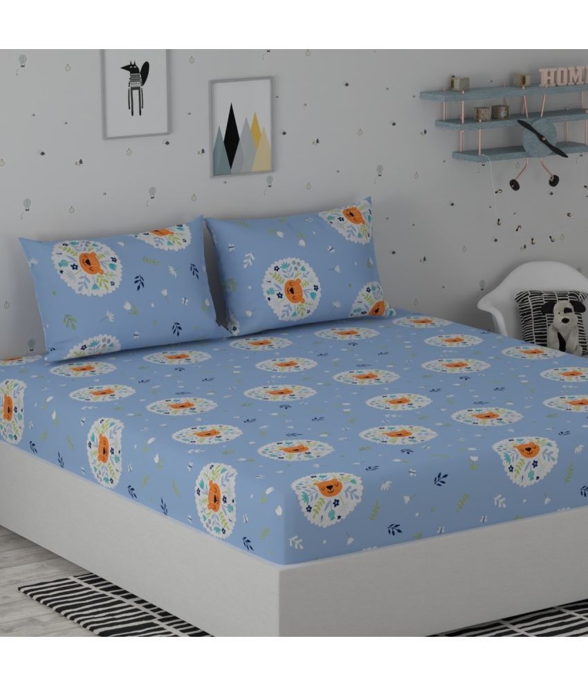     			Huesland Cotton Floral Double Bedsheet with 2 Pillow Covers - Sky Blue