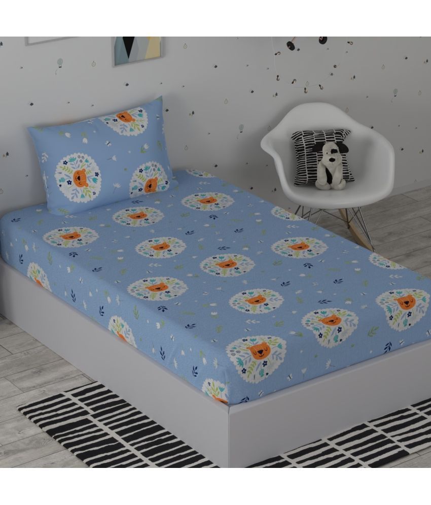     			Huesland Cotton Floral Single Bedsheet with 1 Pillow Cover - Sky Blue