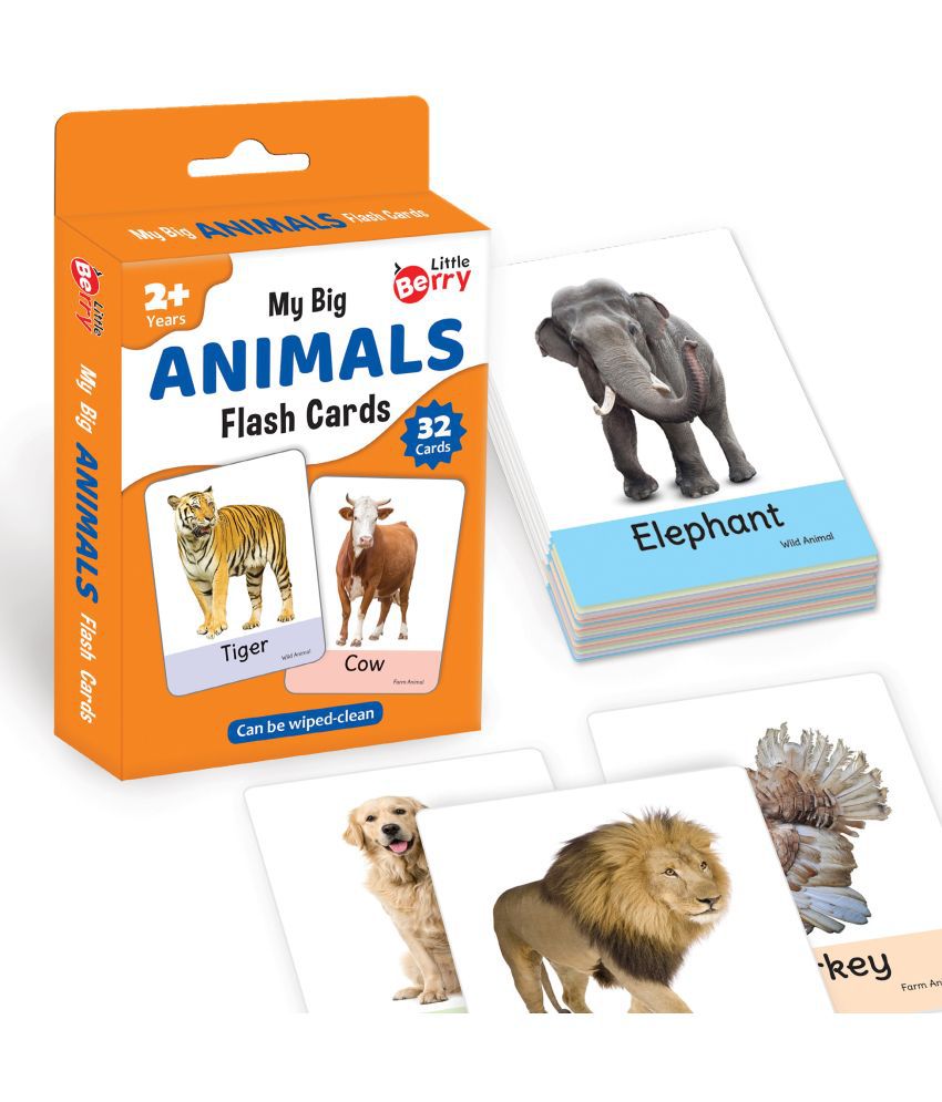     			Little Berry Big Flash Cards for Kids: Animals | 32 Double-sided Picture Cards, Durable & Water Resistant | Early Learning and Development Toy for Preschoolers & Toddlers 2-6 Years | Can Be Wiped & Cleaned