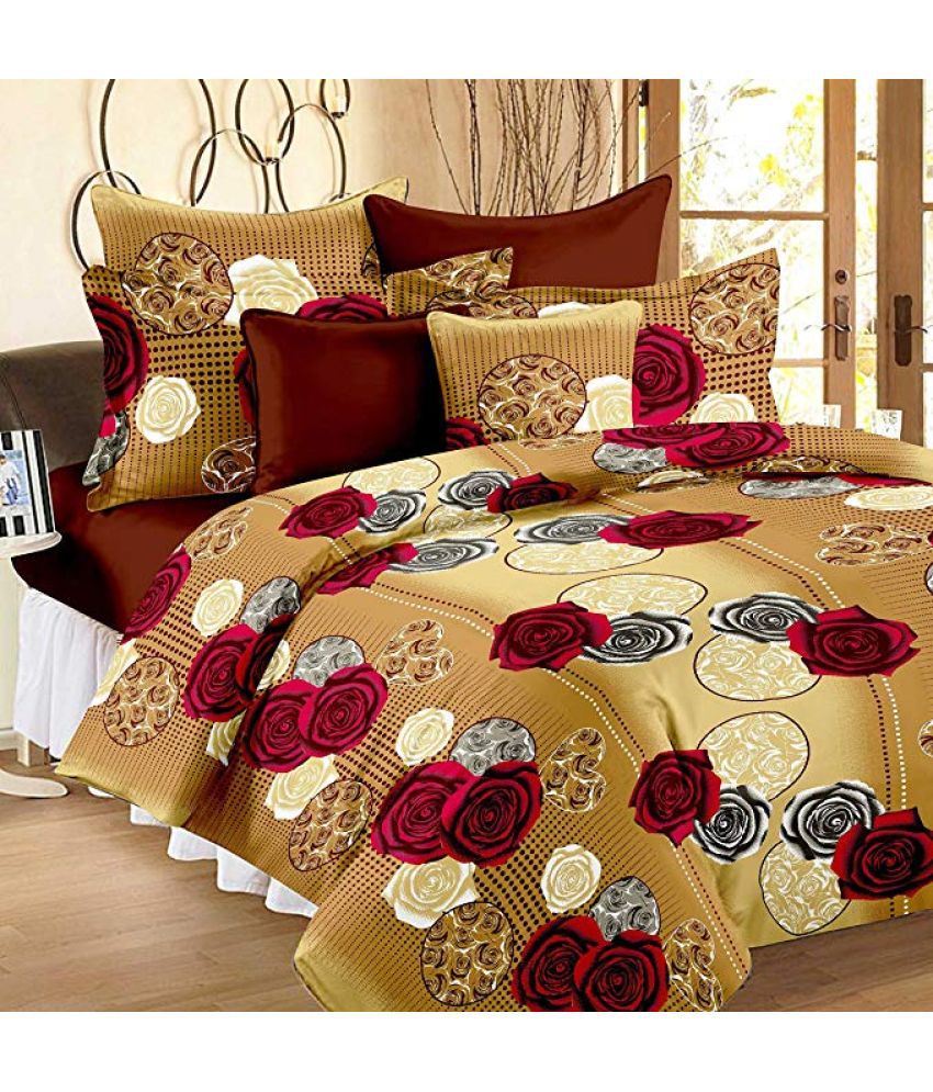     			Shaphio Microfiber Floral Double Bedsheet with 2 Pillow Covers - Brown
