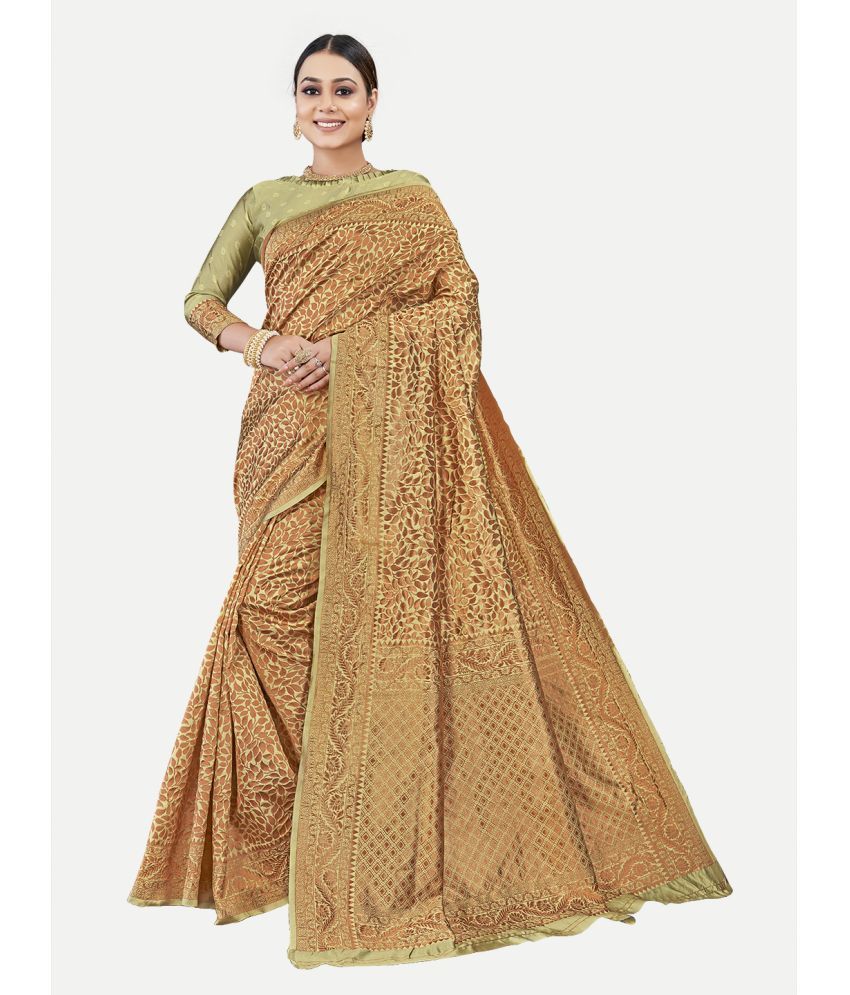     			tavas - Brown Jacquard Saree With Blouse Piece ( Pack of 1 )