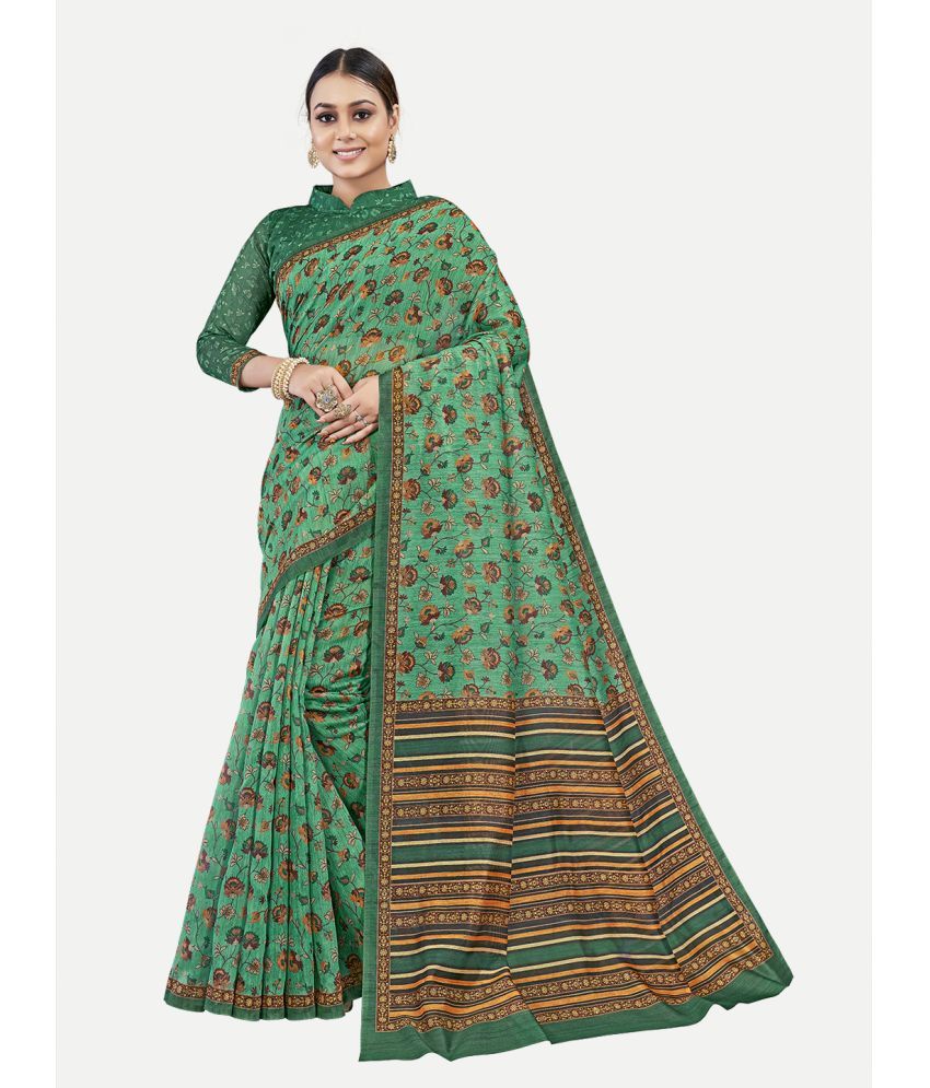     			tavas - Green Chanderi Saree With Blouse Piece ( Pack of 1 )