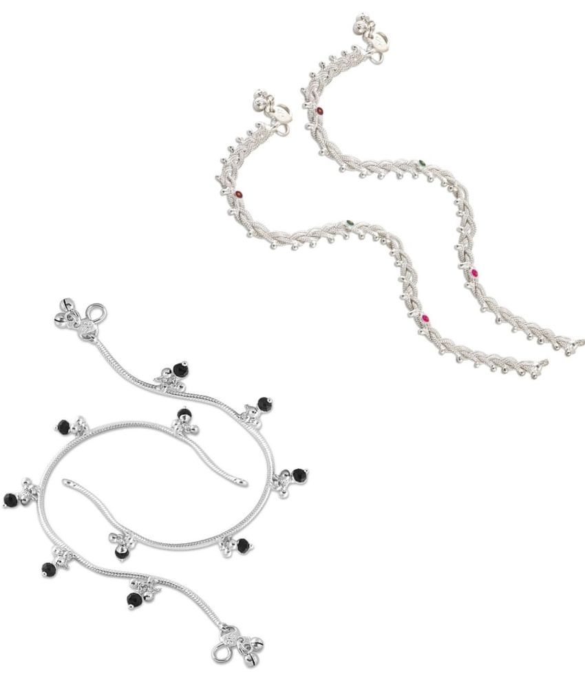     			HEER COLLECTION - Silver Anklets ( Pack of 2 )