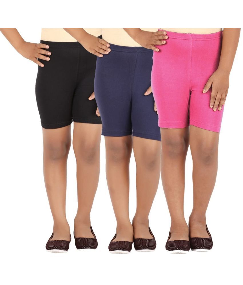     			LULA - Multicolor Cotton Spandex Girls Cycling Shorts ( Pack of 3 )