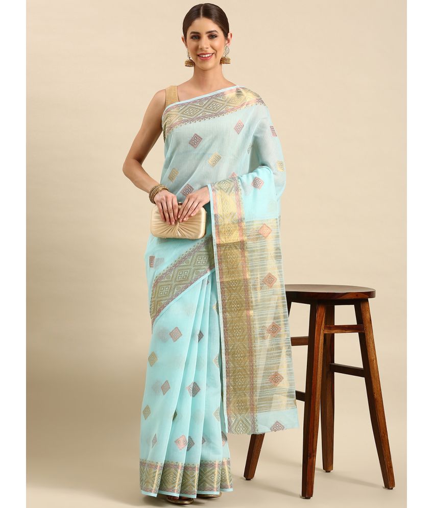     			SHANVIKA - SkyBlue Chanderi Saree With Blouse Piece ( Pack of 1 )