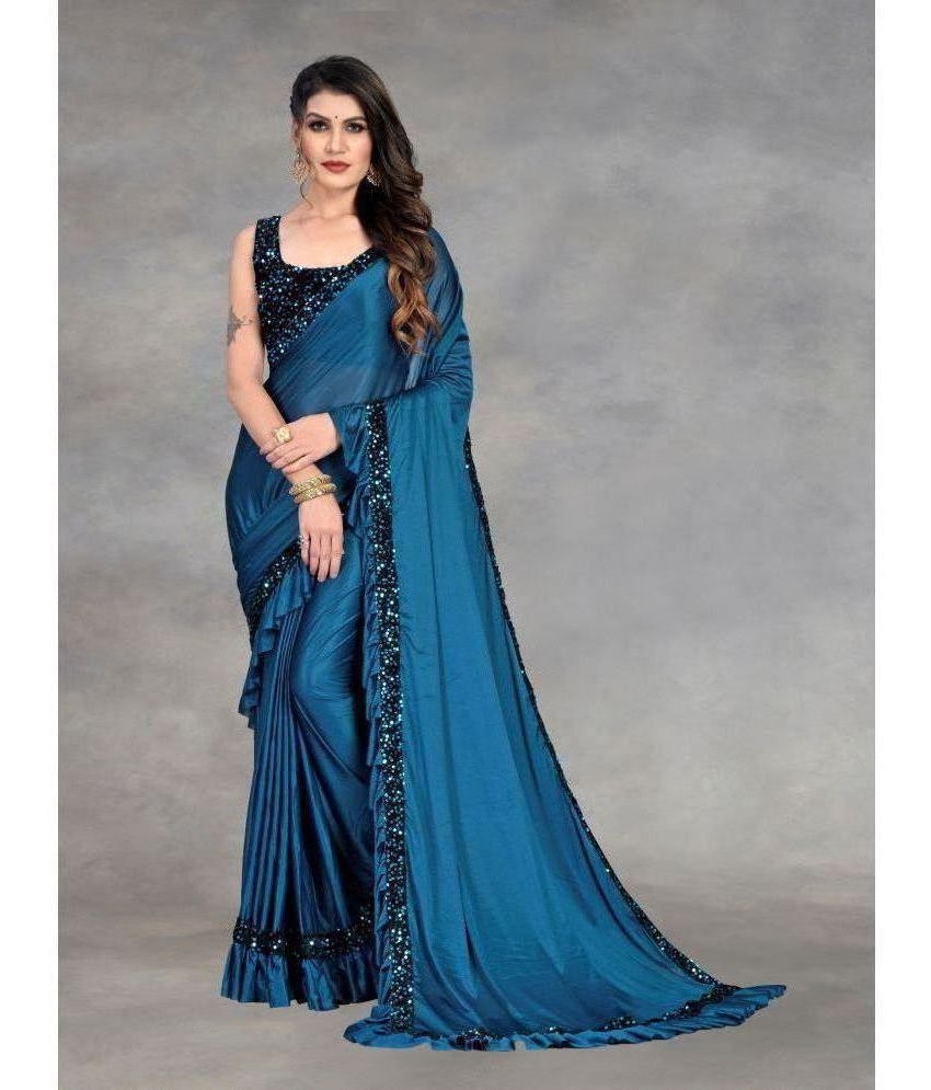     			Aika - Teal Lycra Saree With Blouse Piece ( Pack of 1 )