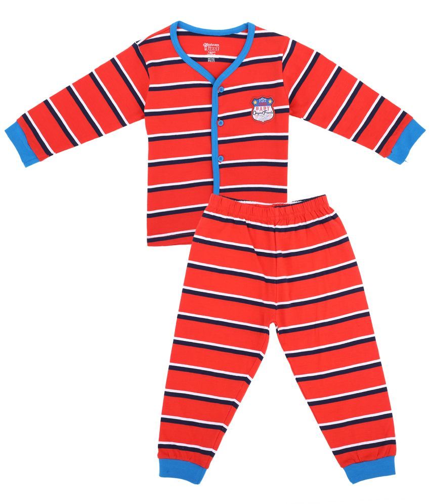     			BODYCARE Kids Infant Boys Red striped Frount Open Night Suit