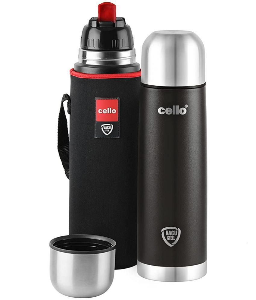     			Cello Duro Tuff Steel Series- Flip Double Walled Stainless Steel Water Bottle with Durable DTP Coating and Thermal Jacket, 500ml, Black