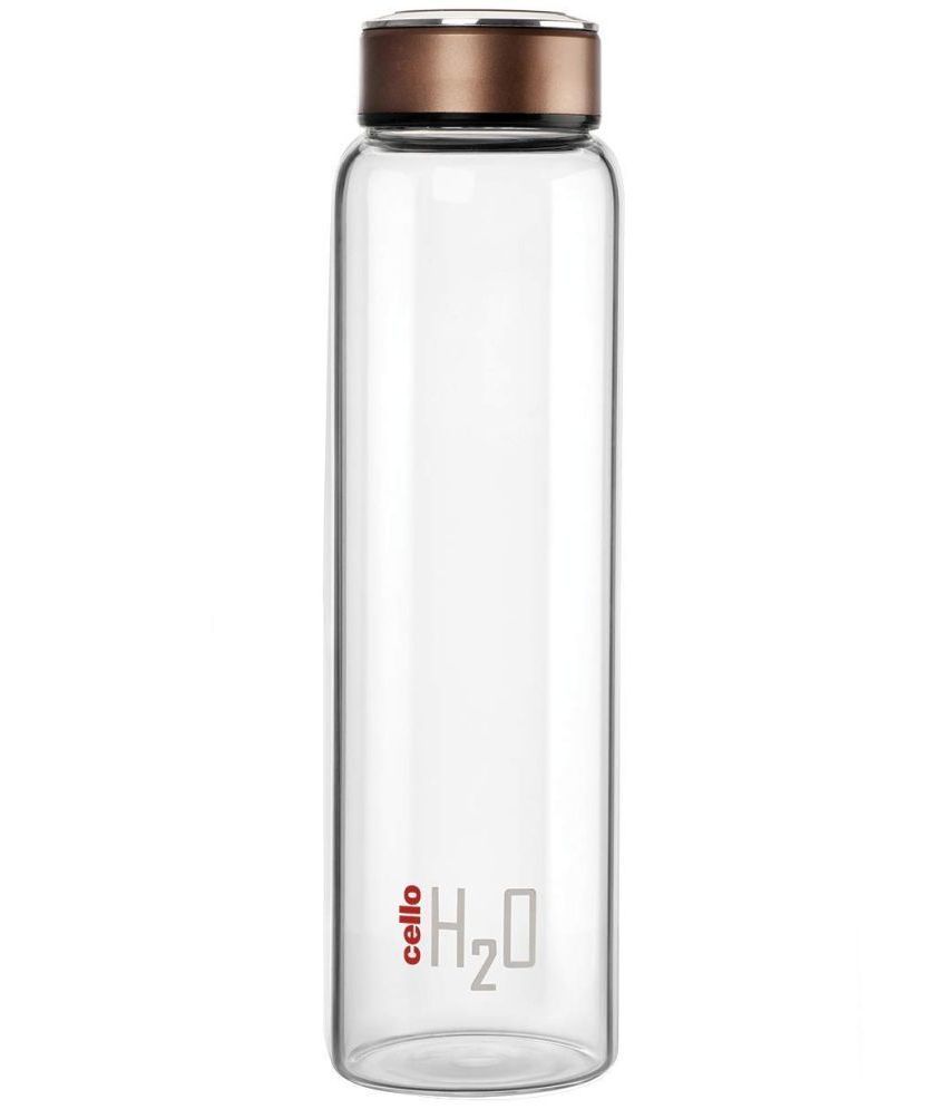    			Cello H2O Borosilicate Glass Water Bottle, 1000 ml, 1 Piece, Clear/Copper