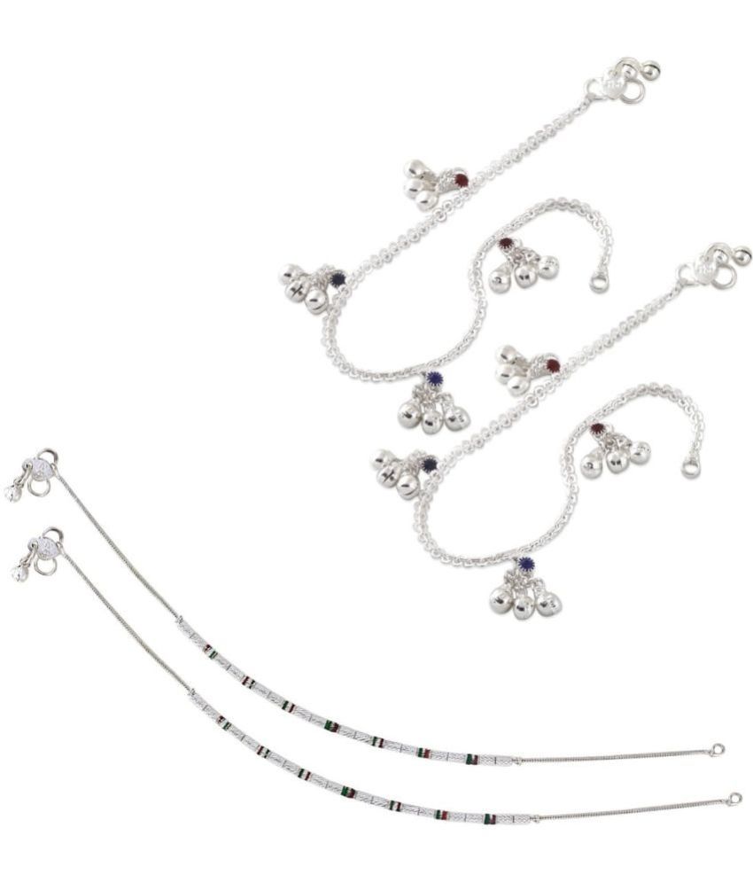     			HEER COLLECTION - Silver Anklets ( Pack of 2 )