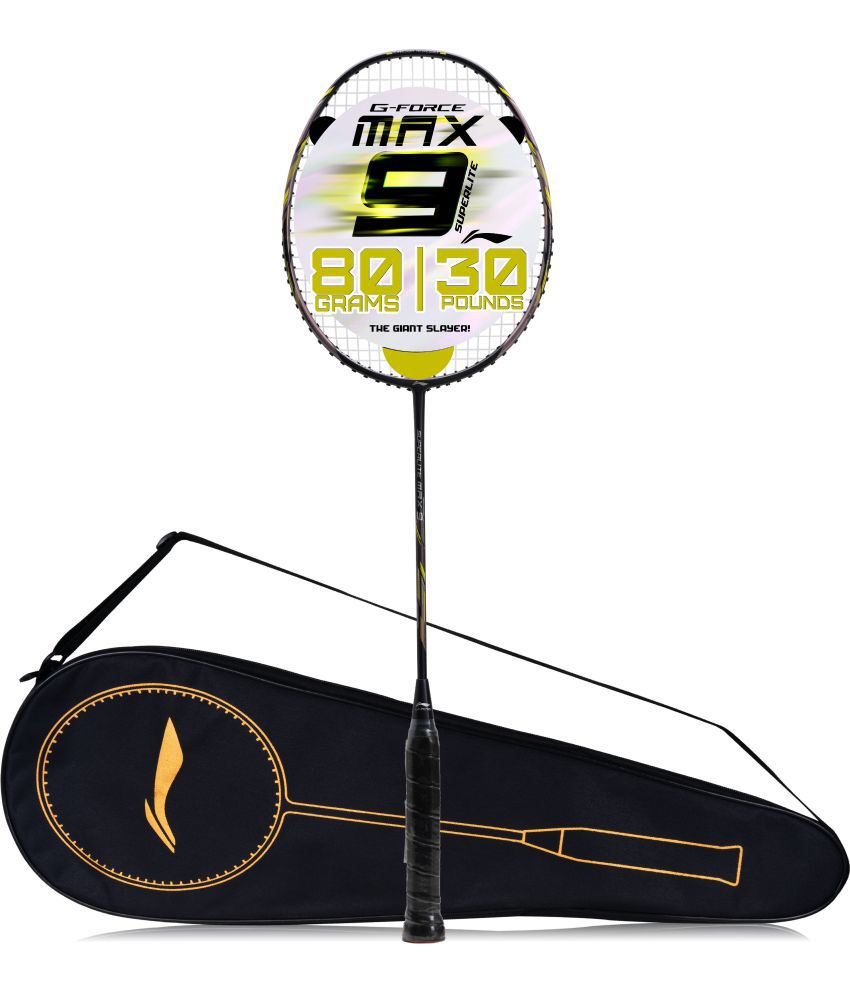     			Li-Ning G-Force Superlite Max 9 Carbon Fiber Strung Badminton Racket with Full Cover (Dark Purple/ Green, Weight: 80 gm)