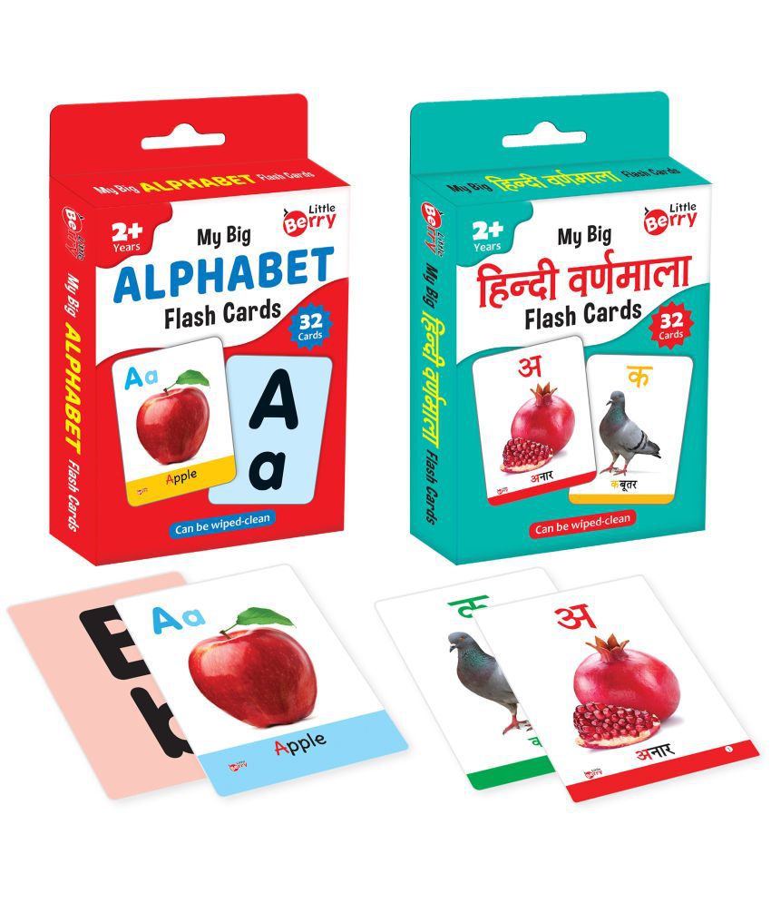     			Little Berry Big Flash Cards for Kids: Alphabets and Hindi Varnamala (Set of 2) | 64 Double-Sided Picture Cards | Early Learning and Development Toy for Preschoolers & Toddlers 2-6 Years